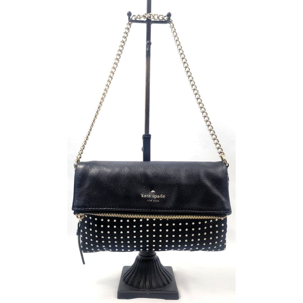 Kate Spade Polka Dot Foldover Crossbody Chain Bag Black White